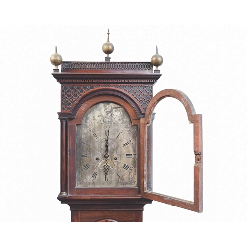 386 - Cornwall interest, A late George III mahogany eight day longcase clock. The silvered arched brass di... 