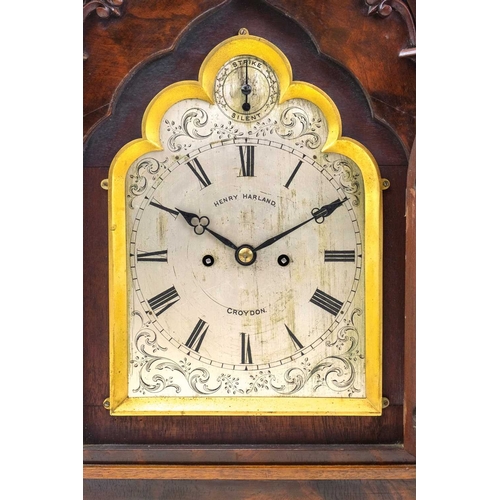 387 - An early Victorian mahogany cased mantel clock. The silvered dial signed Henry Harland, Croydon, wit... 