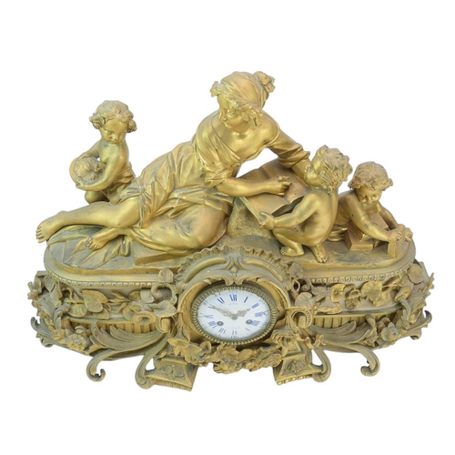 391 - An ornate French 19th century ormolu mantel clock by Henry Marc, Paris. The circular enamel dial wit... 