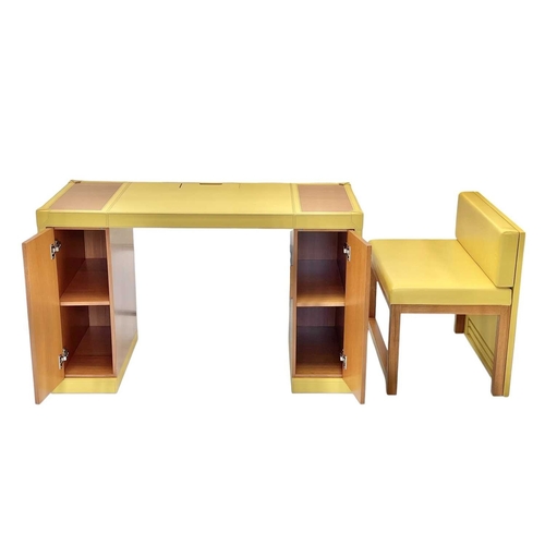 395 - ± Superyacht furnishings, a yellow leather space-saving desk with a matching upholstered chair. A co... 