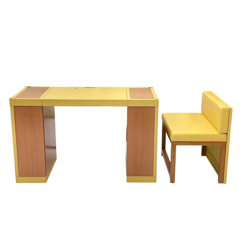 395 - ± Superyacht furnishings, a yellow leather space-saving desk with a matching upholstered chair. A co... 