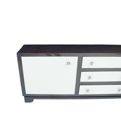 396 - ± Superyacht furnishings, a contemporary laquered drinks cabinet with chrome details. Featuring a hi... 