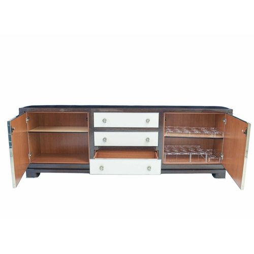 396 - ± Superyacht furnishings, a contemporary laquered drinks cabinet with chrome details. Featuring a hi... 