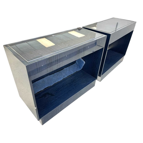 404 - ± Superyacht furnishings, a pair of contemporary sideboards in a blue laquered finish. With a mother... 