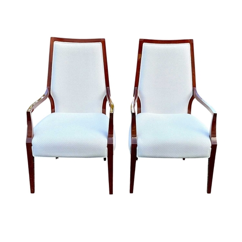 409 - ± Superyacht furnishings, a set of four salon chairs. Highly laquered wood veneer legs and arms, wit... 