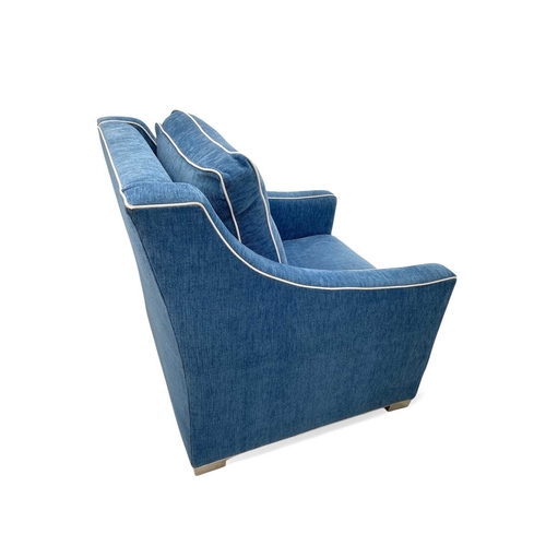 416 - ± Superyacht furnishings, three contemporary blue velour armchairs. With gently sloping arms and chr... 