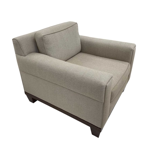 417 - ± Superyacht furnishings, a good quality pair of contemporary armchairs. In a neutral chequerboard w... 