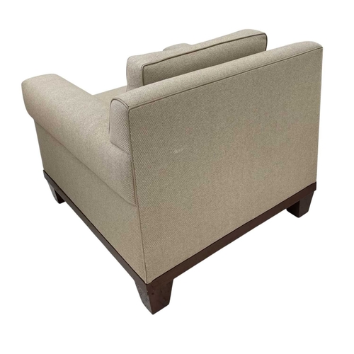 417 - ± Superyacht furnishings, a good quality pair of contemporary armchairs. In a neutral chequerboard w... 