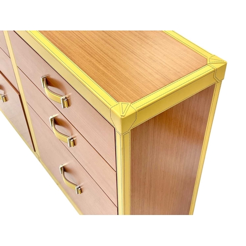 422 - ± Superyacht furnishings, a yellow leather bank of nine-drawers. Wood veneer fronts, two small drawe... 