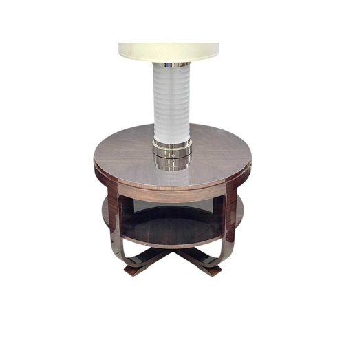 429 - ± Superyacht furnishings. Three circular side tables with integrated lamps. These contemporary table... 