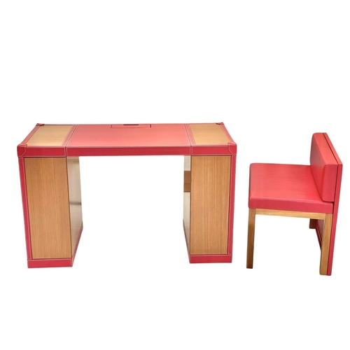 430 - ± Superyacht furnishings, a red leather space-saving desk with a matching upholstered chair. A conte... 