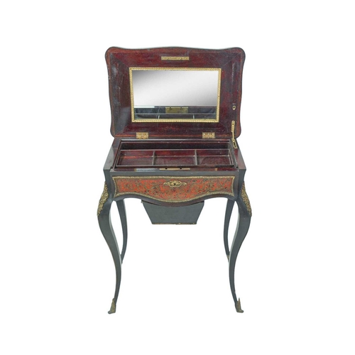 450 - A 19th century French Boulle work/dressing table. The rising top with an inset mirror and drawer wit... 