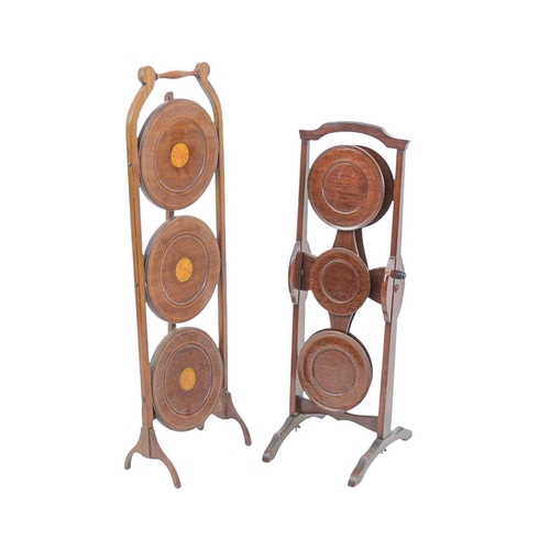 453 - Two folding cake stands. A mahogany 'The Monoplane' with retailer's label 'Fyne Ladyes' and an Edwar... 