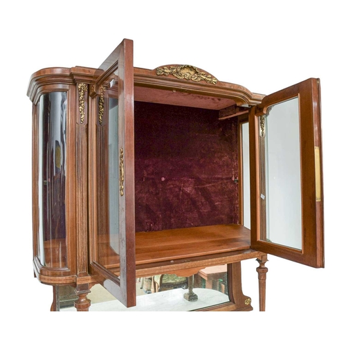 455 - A pair of French Second Empire style marble top cabinets. Circa 1900, veneered in walnut and amboyna... 