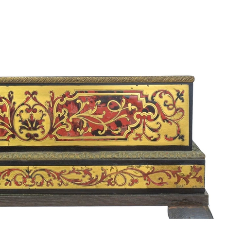 457 - A pair of ebonised, gilt metal and boulle plinths. 19th century, raised on later stained beech stand... 