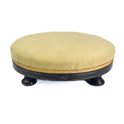 477 - A pair of Victorian rosewood framed circular footstools. With padded tops on cabriole legs with scro... 