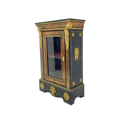 479 - A pair of 19th century gilt metal mounted boule and ebonised pier or side cabinets. Each with a sing... 