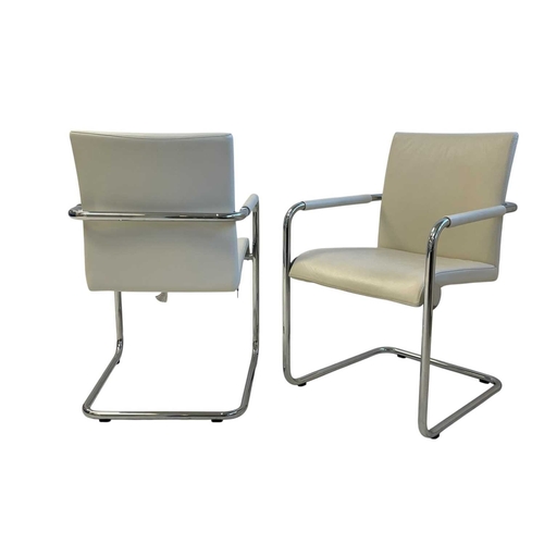 494 - Six Hulsta white leather dining chairs. Chrome tubular frames, white leather upholstered seats and a... 