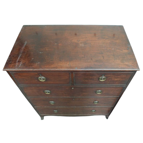 501 - A Regency mahogany chest. Of two short and three long drawers, on splay bracket feet, 94cm wide, 52c... 