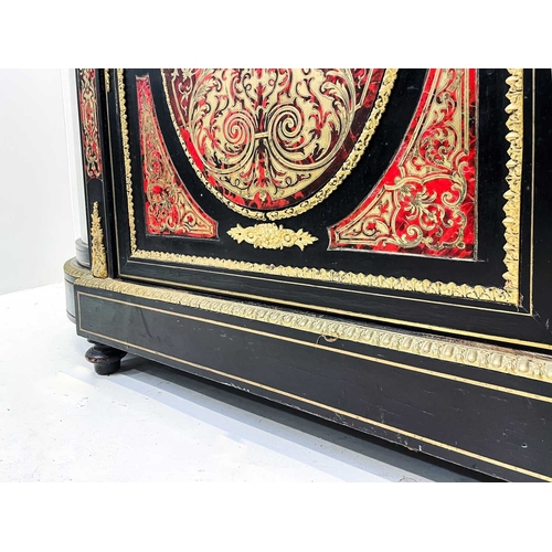 503 - A 19th century ebonised and boulle credenza. With an ornate inlaid central panel door, flanked by bo... 