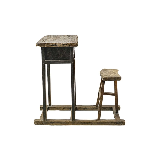 511 - An oak, elm, and pine child's school-type desk and stool. Chinese, 19th or early 20th century, fitte... 