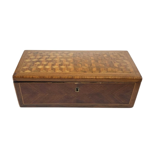 67 - A kingwood, rosewood, boxwood and mahogany glove-box, c.1850 Parquetry-inlaid, with key, 28cm wide, ... 