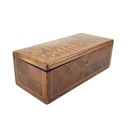 67 - A kingwood, rosewood, boxwood and mahogany glove-box, c.1850 Parquetry-inlaid, with key, 28cm wide, ... 