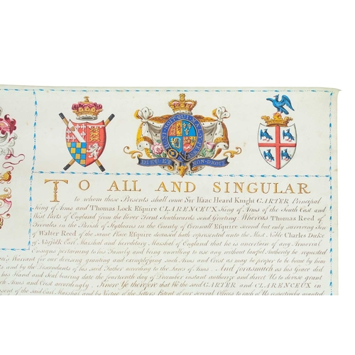 70 - Cornish interest; A George III sealed grant of Arms and a contemporary gilt seal. Granting Thomas Re... 