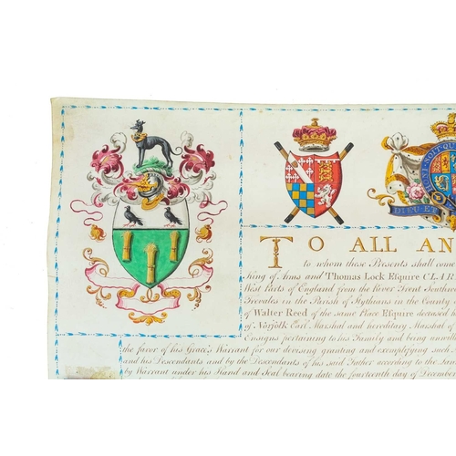 70 - Cornish interest; A George III sealed grant of Arms and a contemporary gilt seal. Granting Thomas Re... 