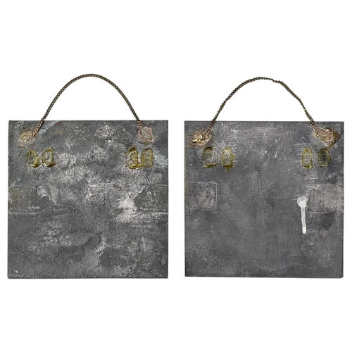 78 - A pair of gilt lead square plaques. Probably early 19th century, allegorical of day and night, cast ... 