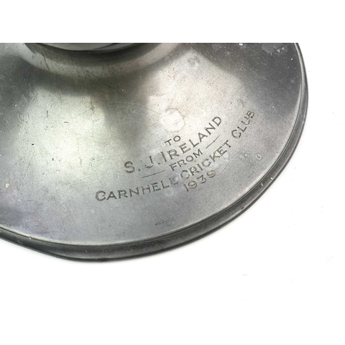 90 - A Wearne & Son Cornish tin capstan inkwell. Local interest, inscribed 'To S.J. Ireland from Carnhell... 