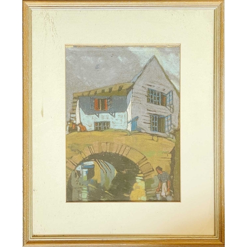 1064 - Frederick ROBERTS JOHNSON (1900-1986) House on Props, Polperro Pastel on paper, signed, 30.5cm x 22c... 