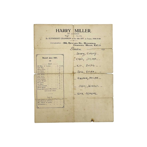 116 - (Boxing) Miller boxing family ephemera Residual boxing, employment and war service memorabilia of th... 