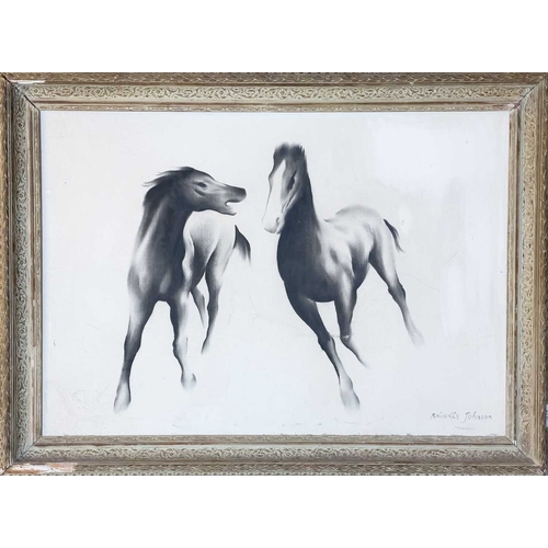 1219 - Frederick ROBERTS JOHNSON (1900-1986) Prancing Foals Pastel on board, signed, 57cm x 83cm, 69cm x 94... 