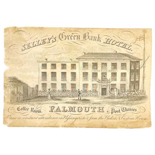 202 - (Falmouth) Shelley's Green Bank Hotel Two advertisment copper engravings One showing the Green Bank ... 