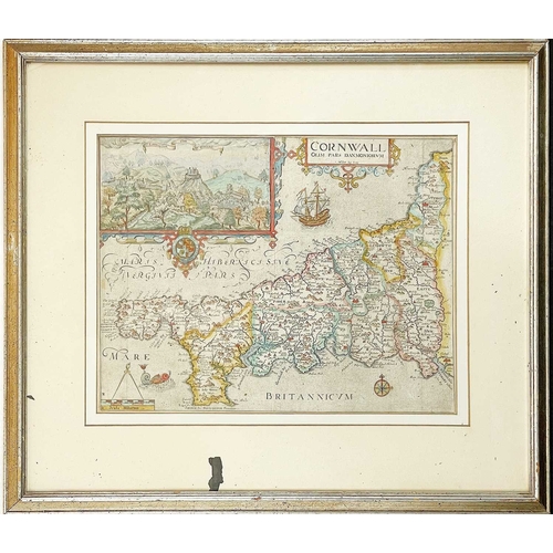 241 - (Cornwall) Saxton (Christopher & Kip William) Cornwall olim pars Danmoniorum Hand-coloured engraved ... 