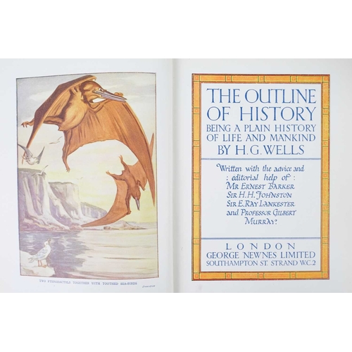 518 - Four good works H.G. Wells. 'The Outline of History Two,' two volumes, original embossed red cloth w... 