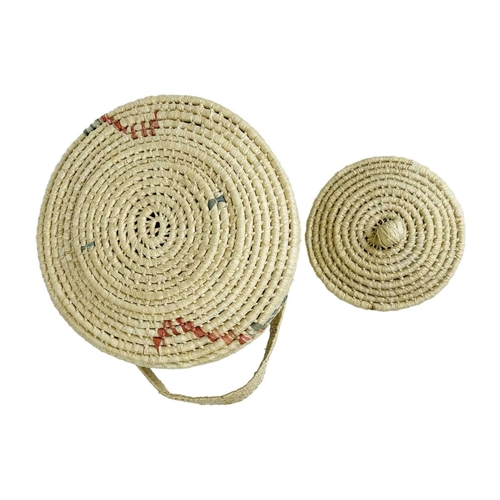 88 - (Gilbert and Ellice Islands) Kiribati and Tuvalu A hand woven basket, headrest and wall hanging Made... 