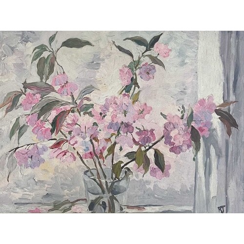 1009 - Frederick ROBERTS JOHNSON (1900-1986) Pink Flowers in a Vase Oil on board, initialled, 43cm x 58cm, ... 