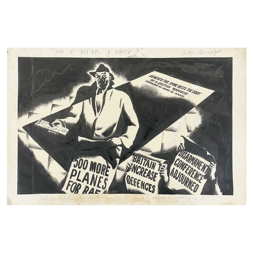 1013 - Arthur WRAGG (1903-1976) Political Anti-War Propaganda illustration Pen and ink on paper mounted ont... 