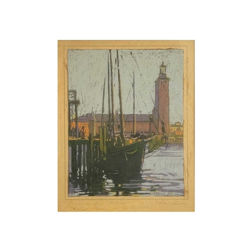 1030 - Frederick ROBERTS JOHNSON (1900-1986) Stadshuset, Stockholm City Hall Pastel on card, signed, titled... 