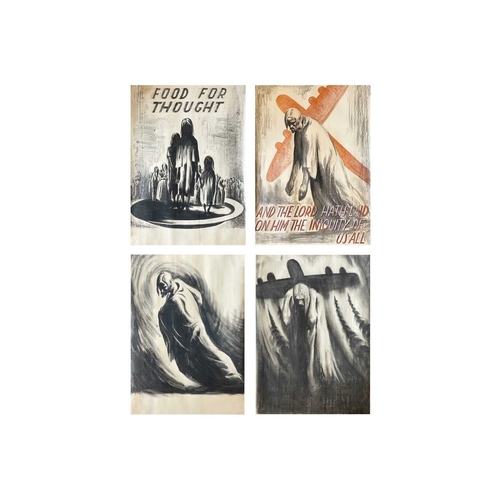 1033 - Arthur WRAGG (1903-1976) Four Works 'Food For Thought', mixed media on paper; 'And The Lord Hath Lai... 