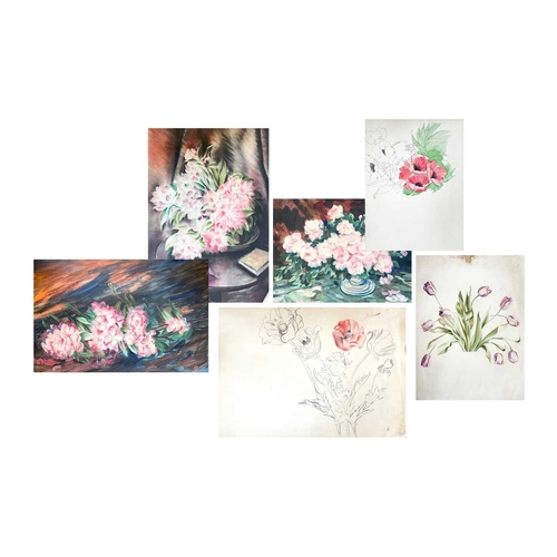 1037 - Frederick ROBERTS JOHNSON (1900-1986) Six floral studies Mixed media, three signed, with name or ini... 