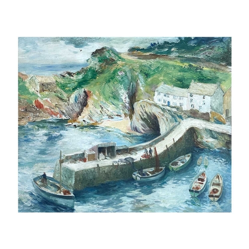 1038 - Frederick ROBERTS JOHNSON (1900-1986) Polperro Harbour Oil on board, titled verso, 55.5cm x 65.5cm, ... 