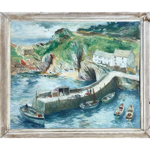 1038 - Frederick ROBERTS JOHNSON (1900-1986) Polperro Harbour Oil on board, titled verso, 55.5cm x 65.5cm, ... 