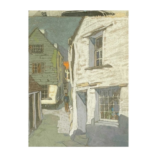 1063 - Frederick ROBERTS JOHNSON (1900-1986) Polperro Side-Street Pastel on card, 29cm x 22cm, 47.5cm x 39c... 