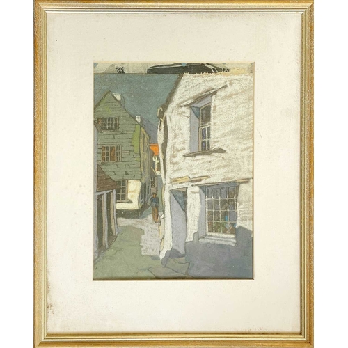 1063 - Frederick ROBERTS JOHNSON (1900-1986) Polperro Side-Street Pastel on card, 29cm x 22cm, 47.5cm x 39c... 