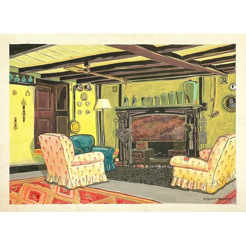 1084 - Frederick ROBERTS JOHNSON (1900-1986) Sitting Room Interior c.1930 Watercolour, signed, 41cm x 56cm.... 