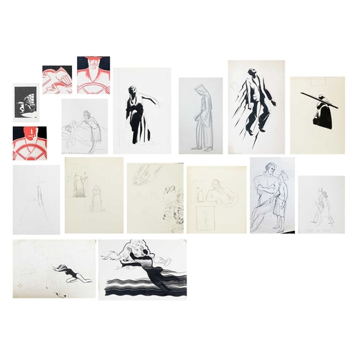 1089 - Arthur WRAGG (1903-1976) Sketches and preliminary studies Mostly pen and ink, largest 40.5cm x 28cm.... 