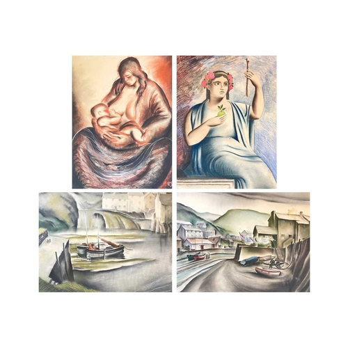 1119 - Frederick ROBERTS JOHNSON (1900-1986) Four Works Two styalized views of Polperro, each pastel on pap... 